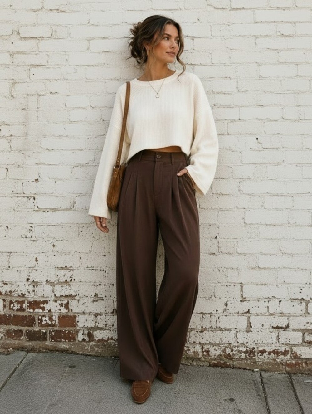 Modern Minimalist Cropped Knit Sweater | Oversized Boxy Textured Sleeves